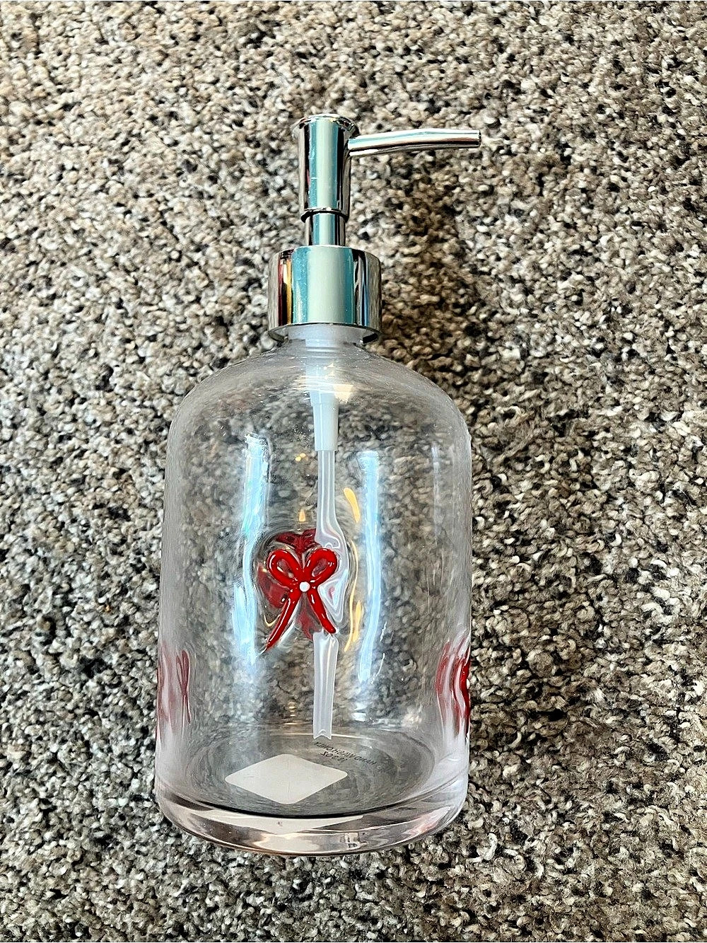 World Market Charm Red Bow Inlay Glass Liquid Soap Dispenser
